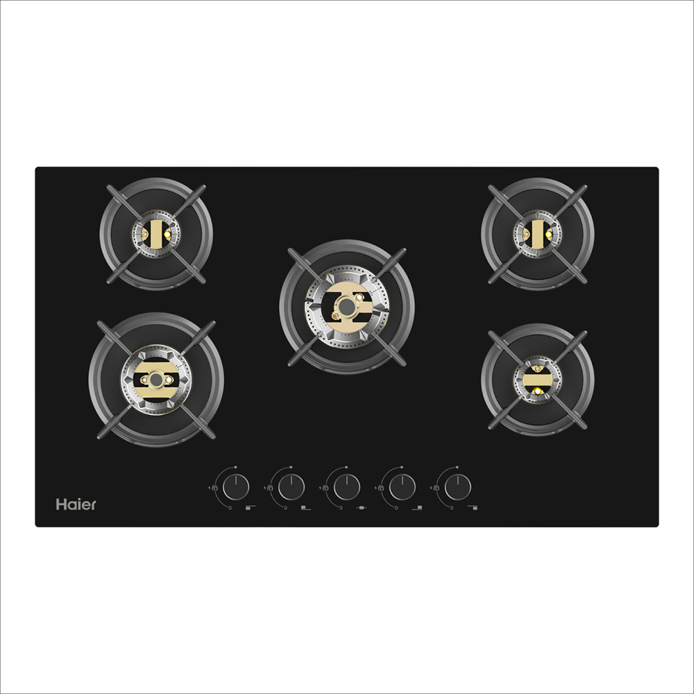 Haier Auto ignition Full Brass 5 Burner Hybrid-Hob with metal Knobs
